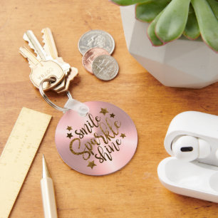 Smile Sparkle Shine Rose Gold Metallic Keychain
