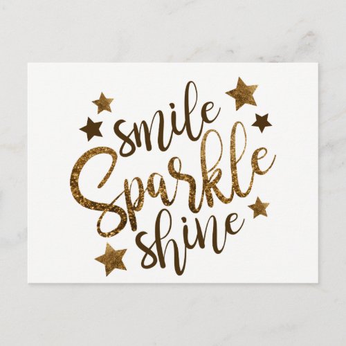 Smile Sparkle Shine stars gold lettering postcard