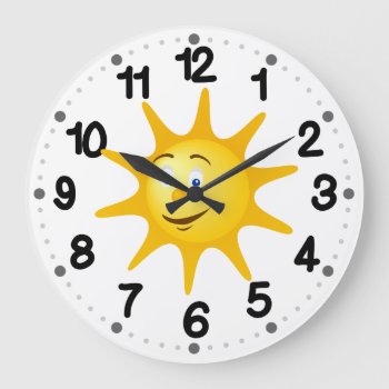 Smile Sun Large Clock by Kidsplanet at Zazzle