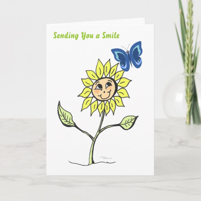 Smile Sunflower Butterflies Cheer up Greeting Card (Front)
