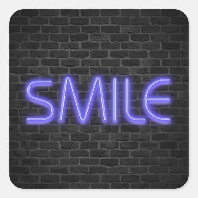 SMILE text in neon lights on brick Square Sticker (Front)