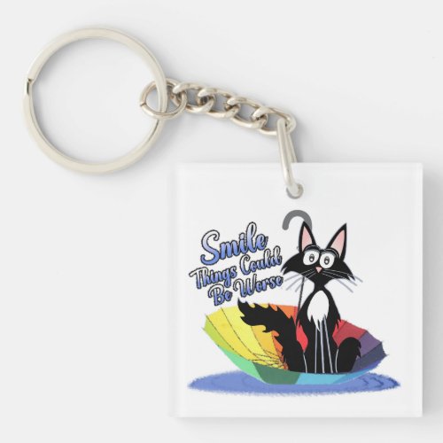 Smile things could be worse cat floating keychain