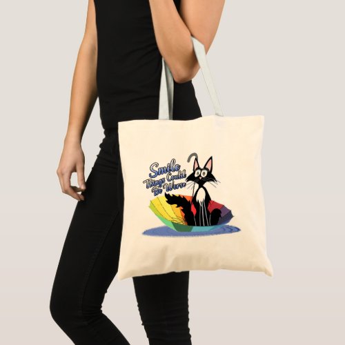 Smile things could be worse cat floating tote bag