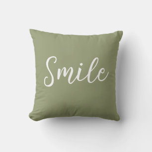 Smile Throw Pillow Sage Green White