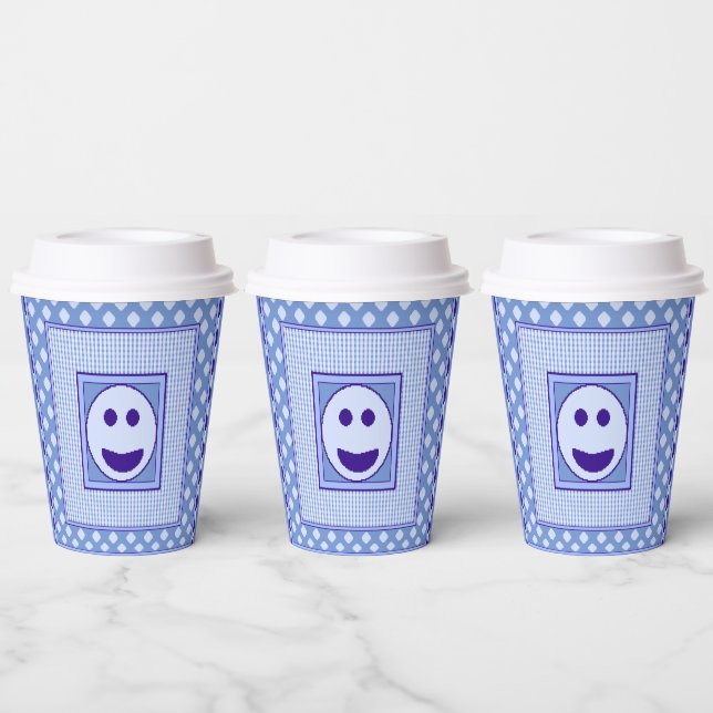 Smile Tile Party Paper Cups in Blue (Multi)