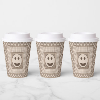 Smile Tile Party Paper Cups in Brown