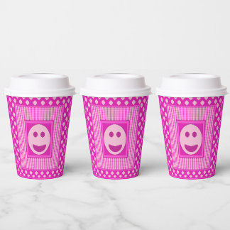 Smile Tile Party Paper Cups in Hot Pink