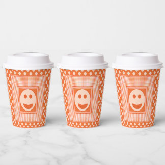 Smile Tile Party Paper Cups in Orange