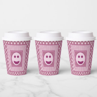 Smile Tile Party Paper Cups in Pink