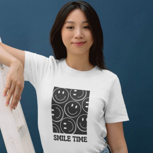 Smile Time Black and White or Silhouette Emoji T_Shirt