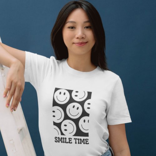 Smile Time Black and White Silhouette Smile Emoji T_Shirt