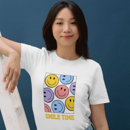 Smile Time Colorful Emoji Design White T_Shirt