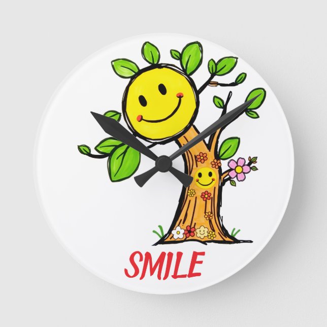 "Smile Tree" Positive Vibes  Round Clock (Front)