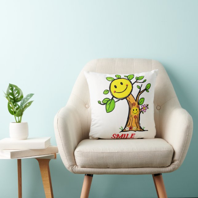 "Smile Tree" Positive Vibes  Throw Pillow (Chair)