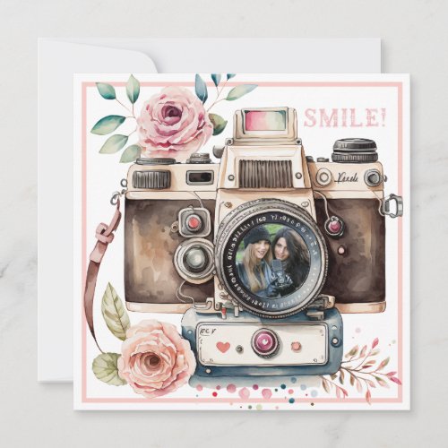 Smile | Vintage Camera  Birthday Photo Card