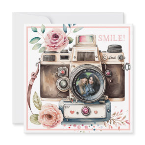 Smile | Vintage Camera  Birthday Photo Card