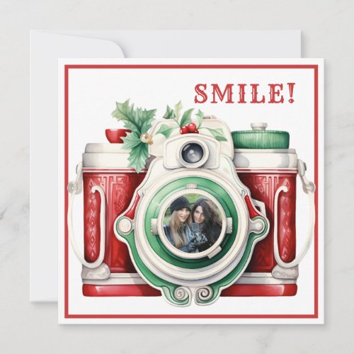 Smile  Vintage Camera  Christmas Photo Card