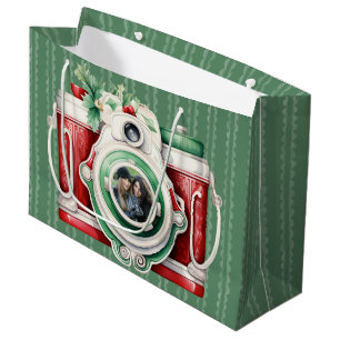 Smile Vintage Camera Christmas Photo Large Gift Bag