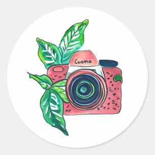 Smile Vintage Pink Camera Classic Round Sticker