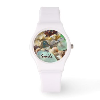Smile Watches Custom Blue Seaglass Agates Shells by NatureGiftsArt at Zazzle
