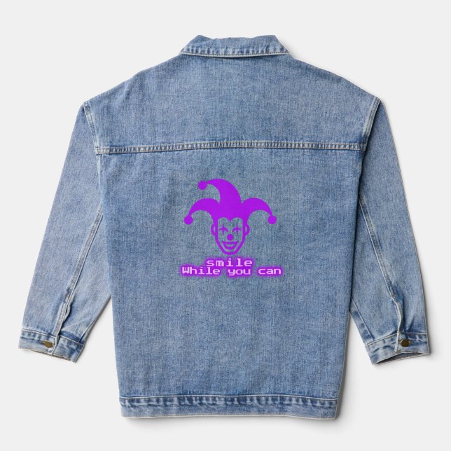 Smile while You Can _ Neon Joker Streetwear Design Denim Jacket (Back)