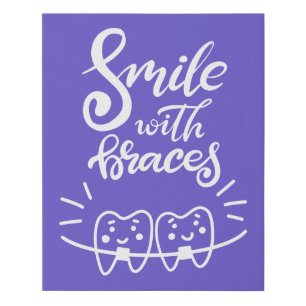 Smile With Braces Smiling Teeth Faux Canvas Print
