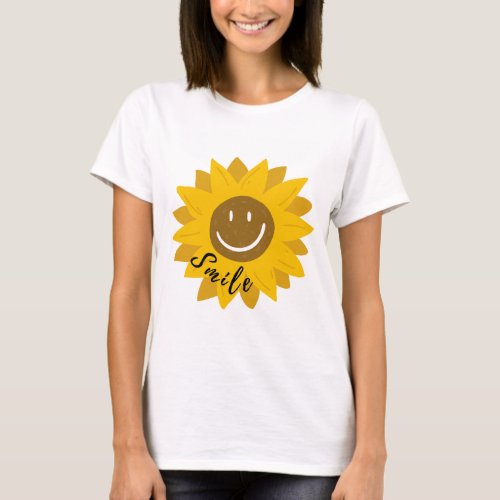 Smile with Sunflower _ Womens White T_Shirt