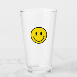 Smile Yellow Black White Happy Face Emoji Fun Glass