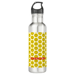 Smile Yellow Black White Red Custom Name Happy Kid Stainless Steel Water Bottle