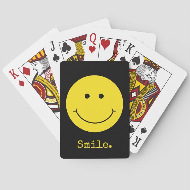Smile Yellow Face Grin Black Typography Poker Cards (Back)