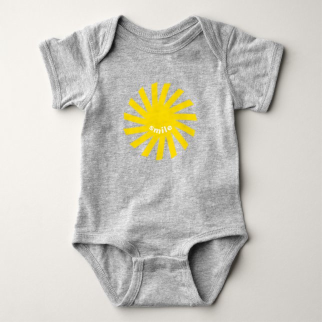 Smile yellow sun bright happy fun modern cheerful baby bodysuit (Front)