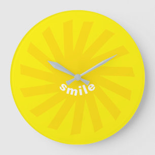 Smile yellow sun bright happy fun modern cheerful large clock