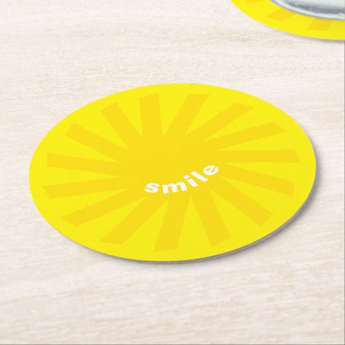 Smile yellow sun bright happy fun modern cheerful round paper coaster
