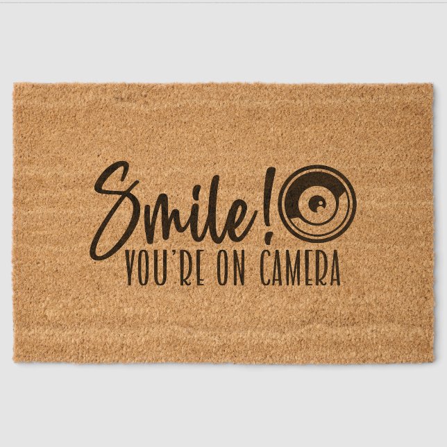 Smile you are on camera  fiber doormat (Front)