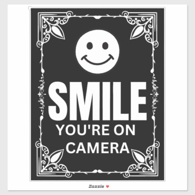 Smile You’re on Camera Sign, Video Surveillance  Sticker (Sheet)