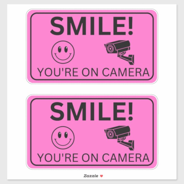 Smile Your On Camera Signs, Video Surveillance Sticker (Sheet)