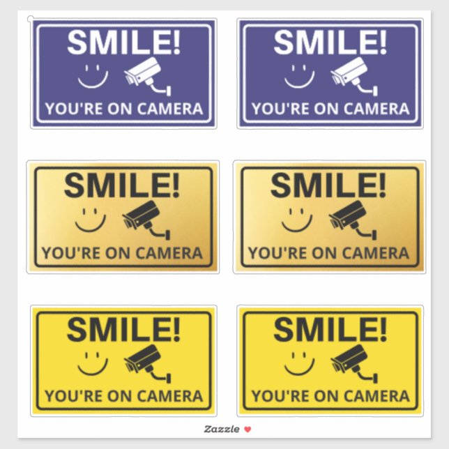 Smile You're On Camera Sign, Video Surveillance  S Sticker (Sheet)