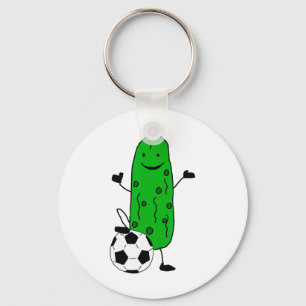 Smilealottees Funny Dill Pickle Playing Soccer Keychain