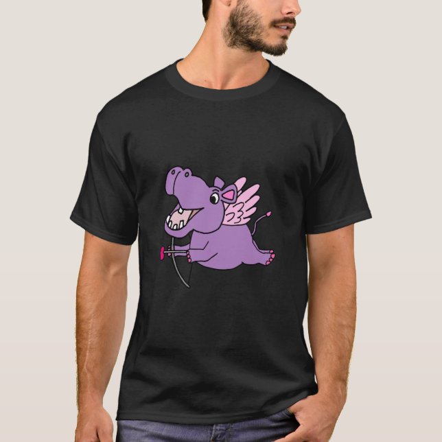Smilemoretees Flying Hippo Cupid with Love Arrow T-Shirt (Front)