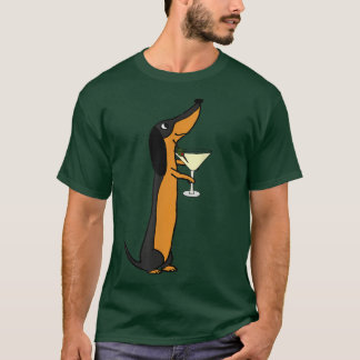 Smilemoretees Funny Dachshund Dog Drinking Martini T-Shirt