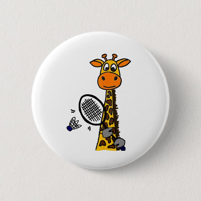 Smilemoreteesa Funny Giraffe Playing Badminton Car Button (Front)