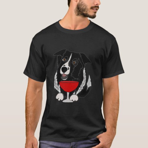 Smilenowtees  Border Collie Drinking Wine  T_Shirt
