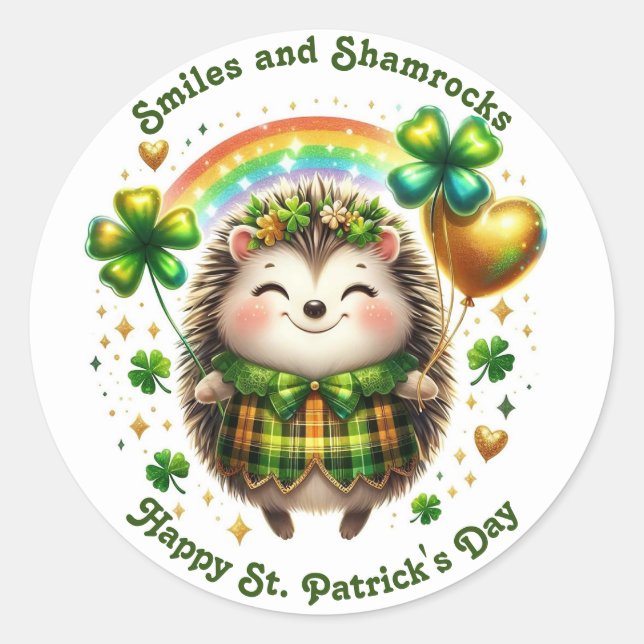 Smiles And Shamrocks Hedgehog Sticker (Front)