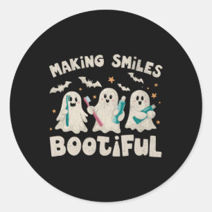 Smiles Bootiful Halloween Funny Ghost Dentist Dent Classic Round Sticker