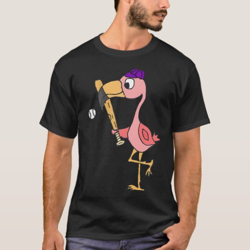 SmilesSports Funny Flamingo Playing Baseball T_Shirt