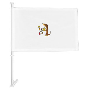 Smileteespets Funny Dachshund Dog using Leaf Blowe Car Flag