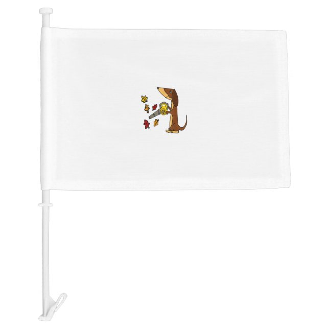 Smileteespets Funny Dachshund Dog using Leaf Blowe Car Flag (Front)