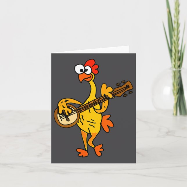 Smileteestank Funny Rubber Chicken Playing Banjo C Card (Front)