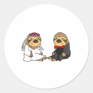 Smiletodaytees Funny Sloth Bride And Groom Wedding Classic Round Sticker