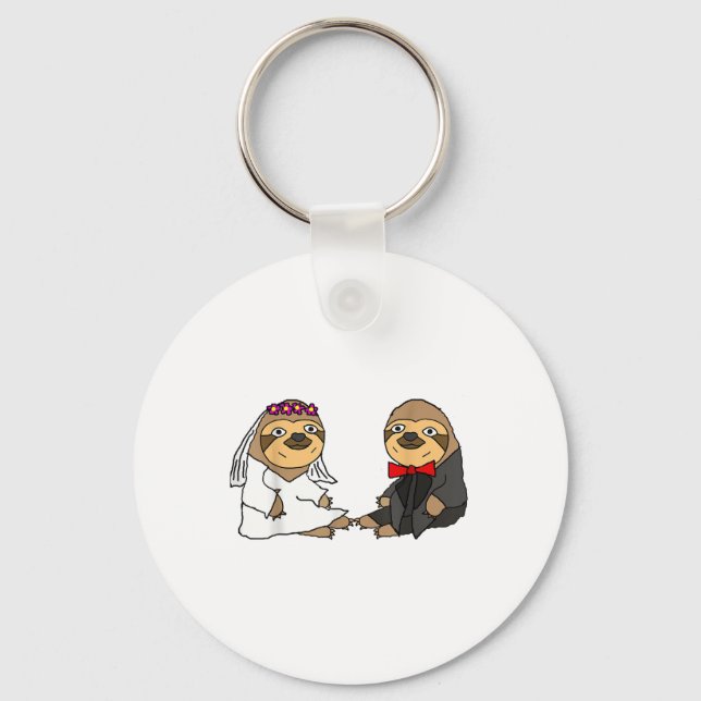 Smiletodaytees Funny Sloth Bride And Groom Wedding Keychain (Front)